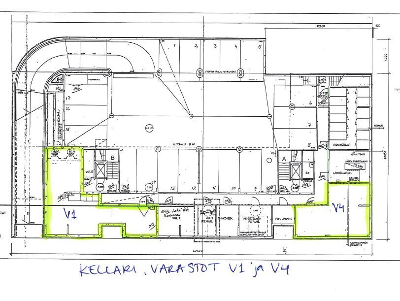 Pohjakuva, kellari, varastot V1 ja V4