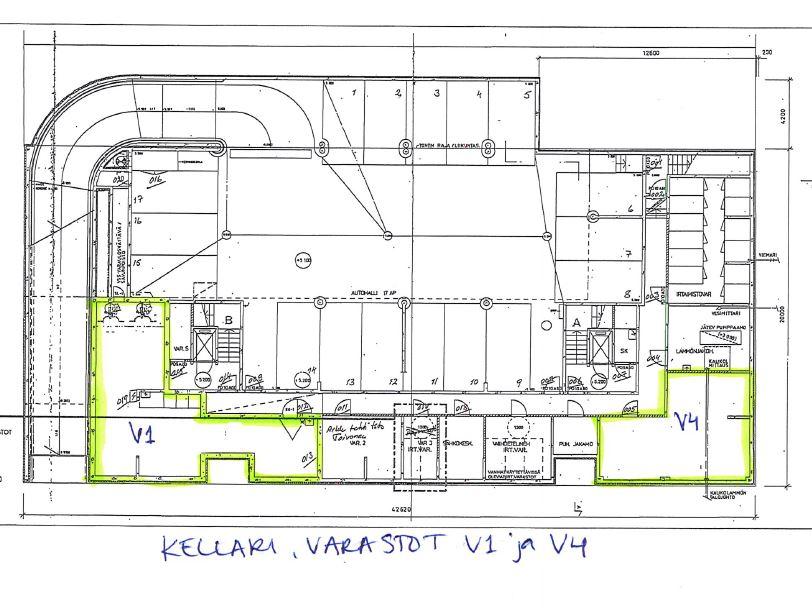 Pohjakuva, kellari, varastot V1 ja V4