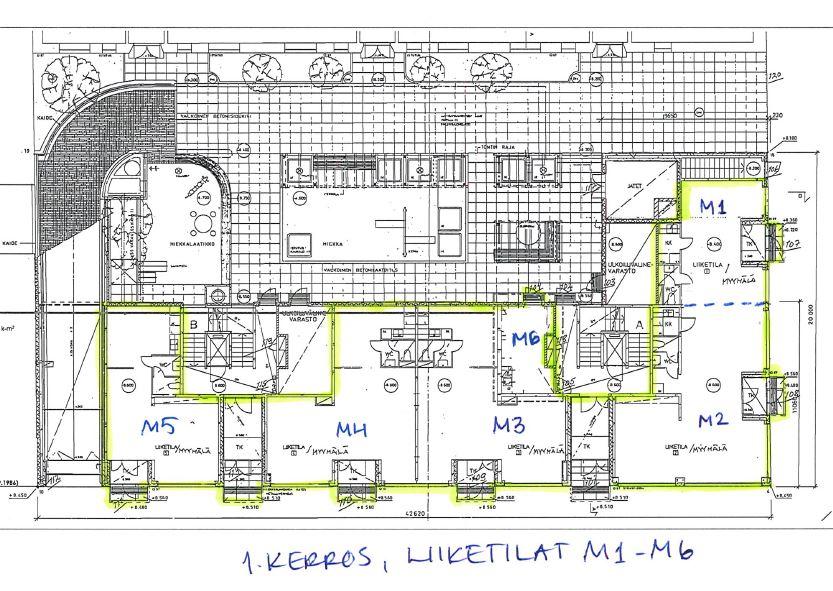 Pohjakuva, 1. kerros, liiketilat M1-M6