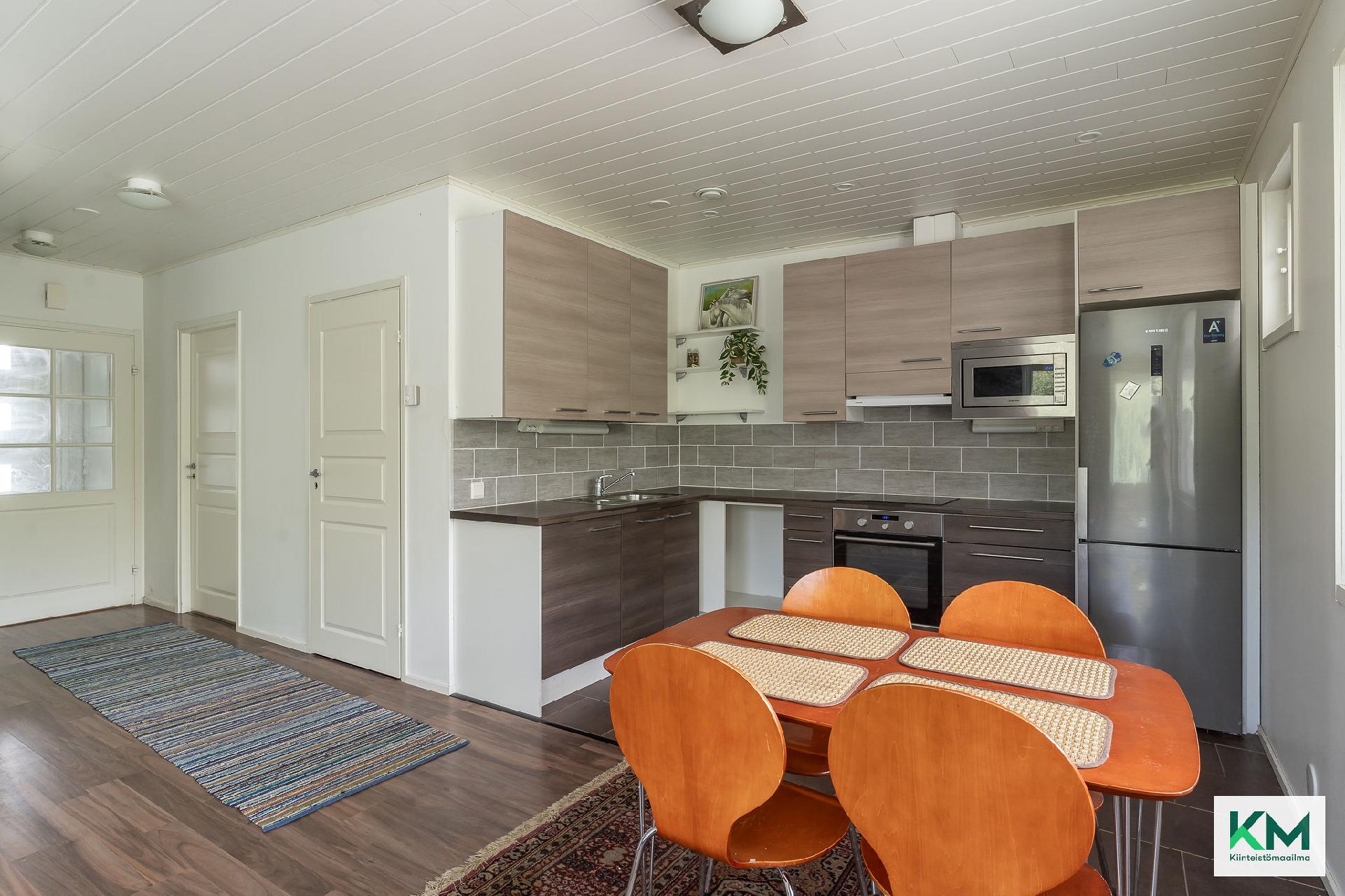 Pienemmän asunnon keittiö.