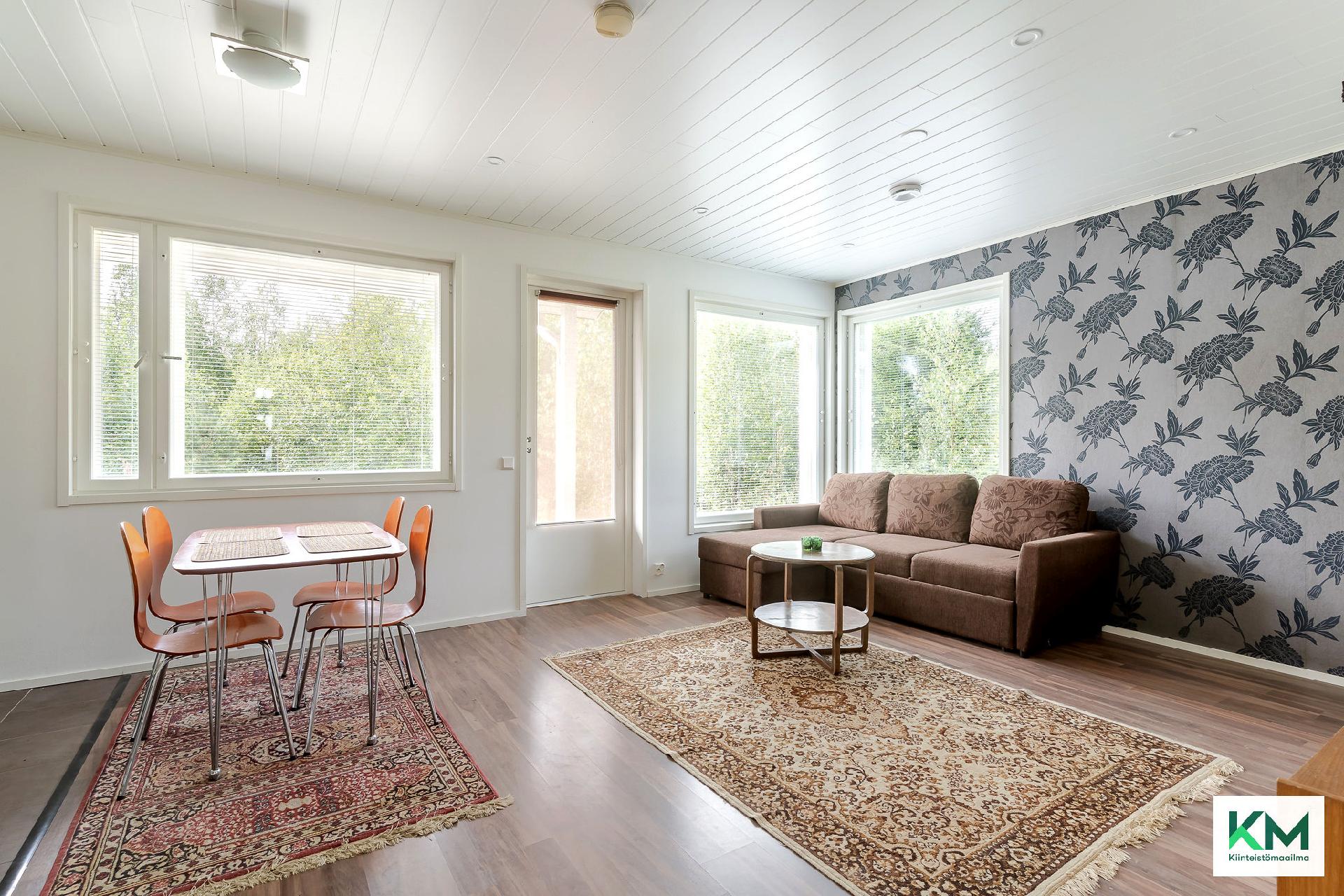 Pienemmän asunnon olohuone.