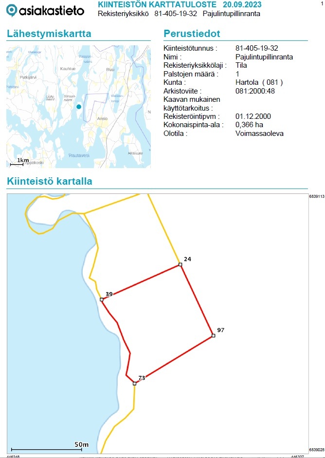 Tahvastensalo tontti, Kirkkola, Hartola