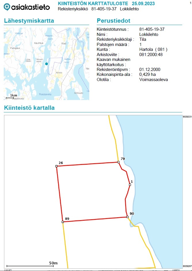 Tahvastensalo tontti, Kirkkola, Hartola