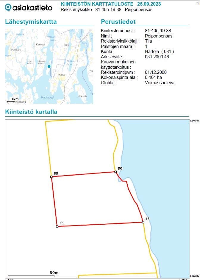 Tahvastensalo tontti, Kirkkola, Hartola
