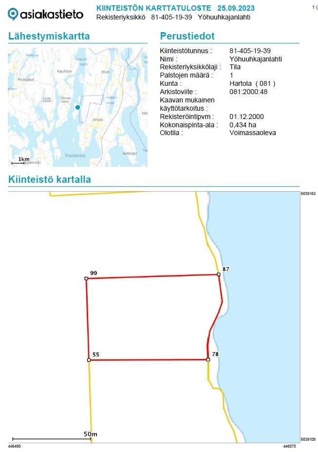 Tahvastensalo tontti, Kirkkola, Hartola