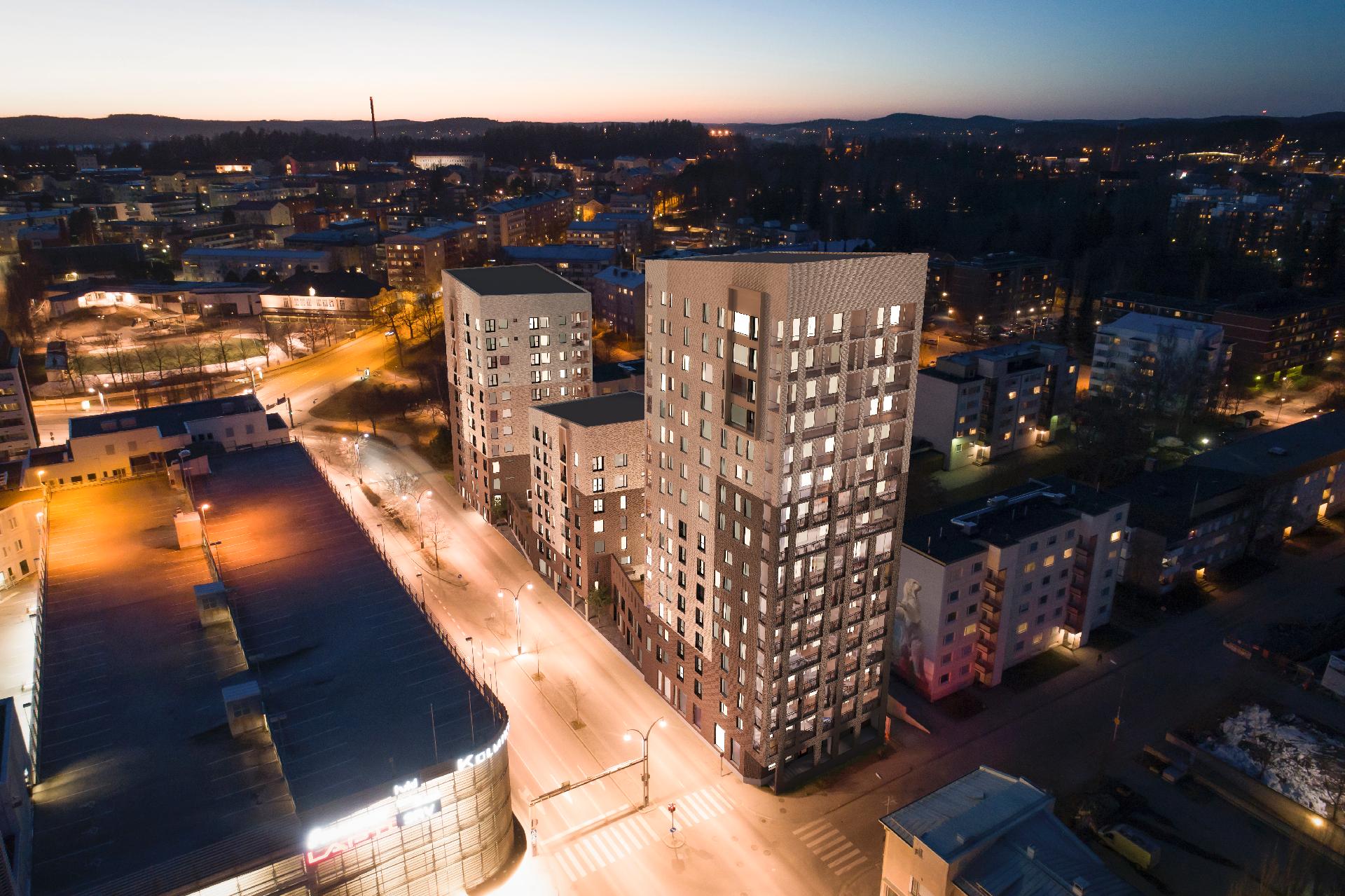 Havainnekuva koko korttelin laidalta