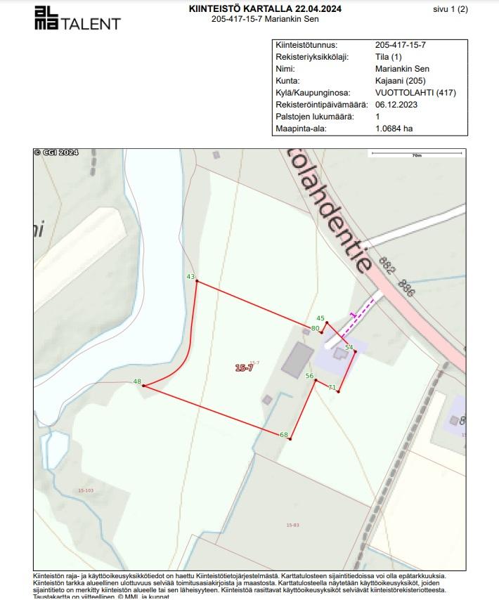 Vuottolahdentie 883, Vuottolahti, Kajaani