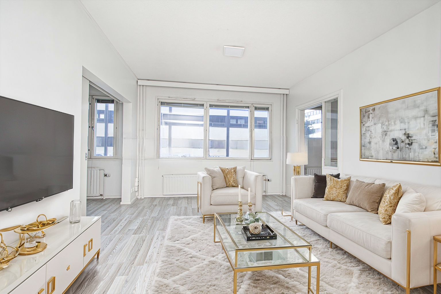 Digistailattu kuva olohuoneesta.