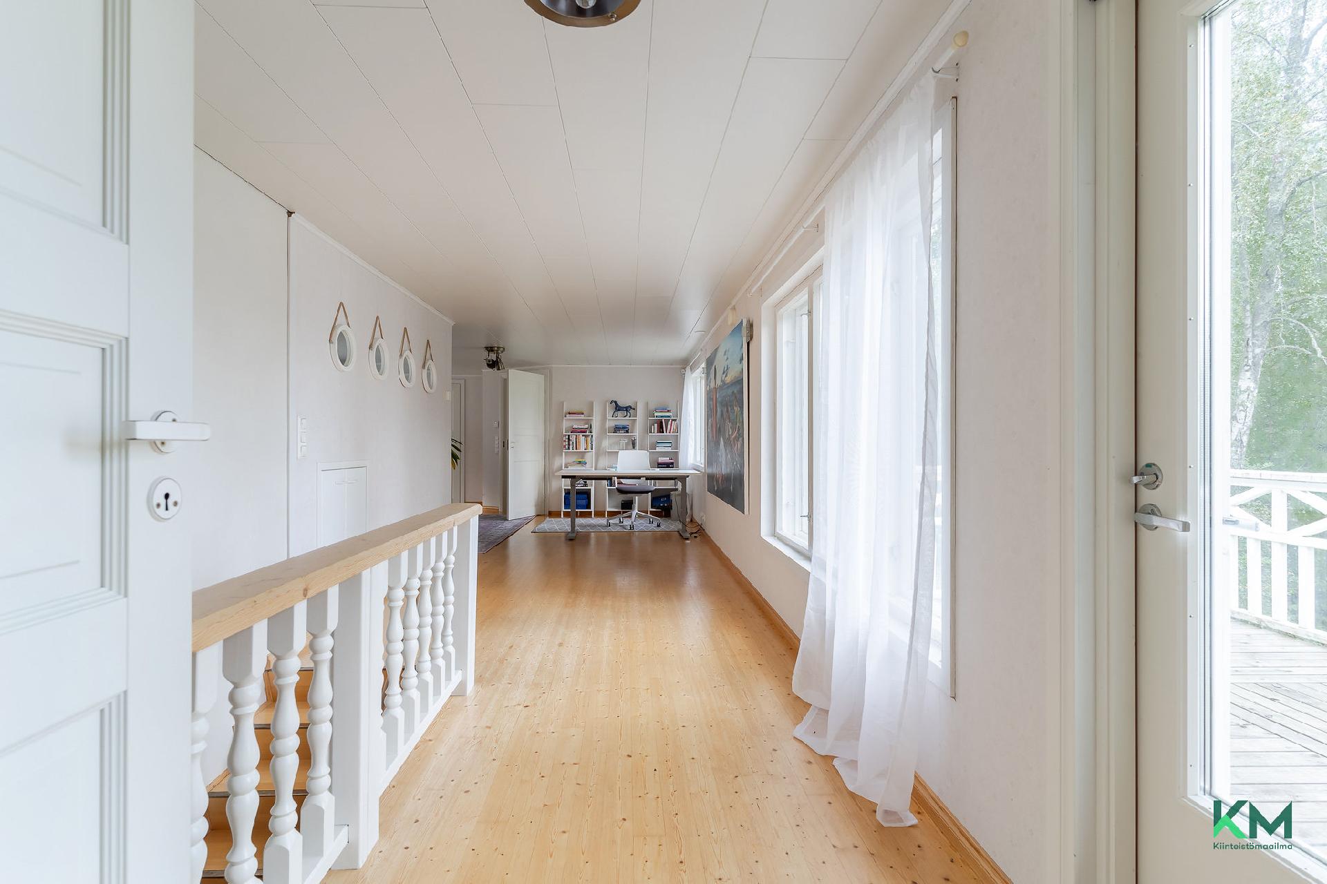 Yläkerran aula, oikealla parveke