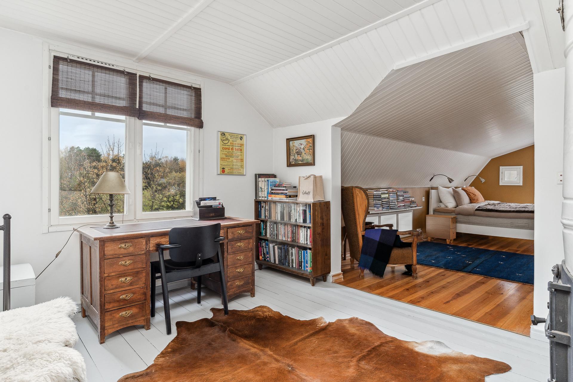 Yläkerran työhuone ja makuuhuone