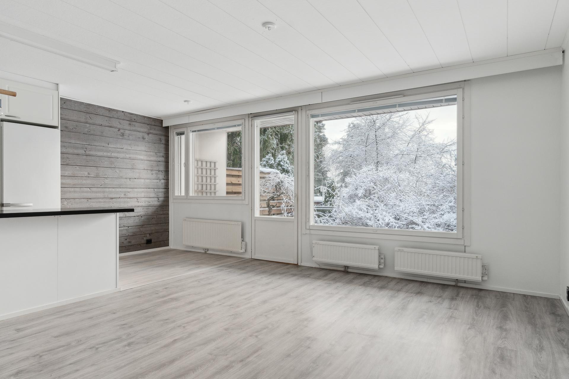 Olohuoneen-keittiön yhteydessä ruokaliutila