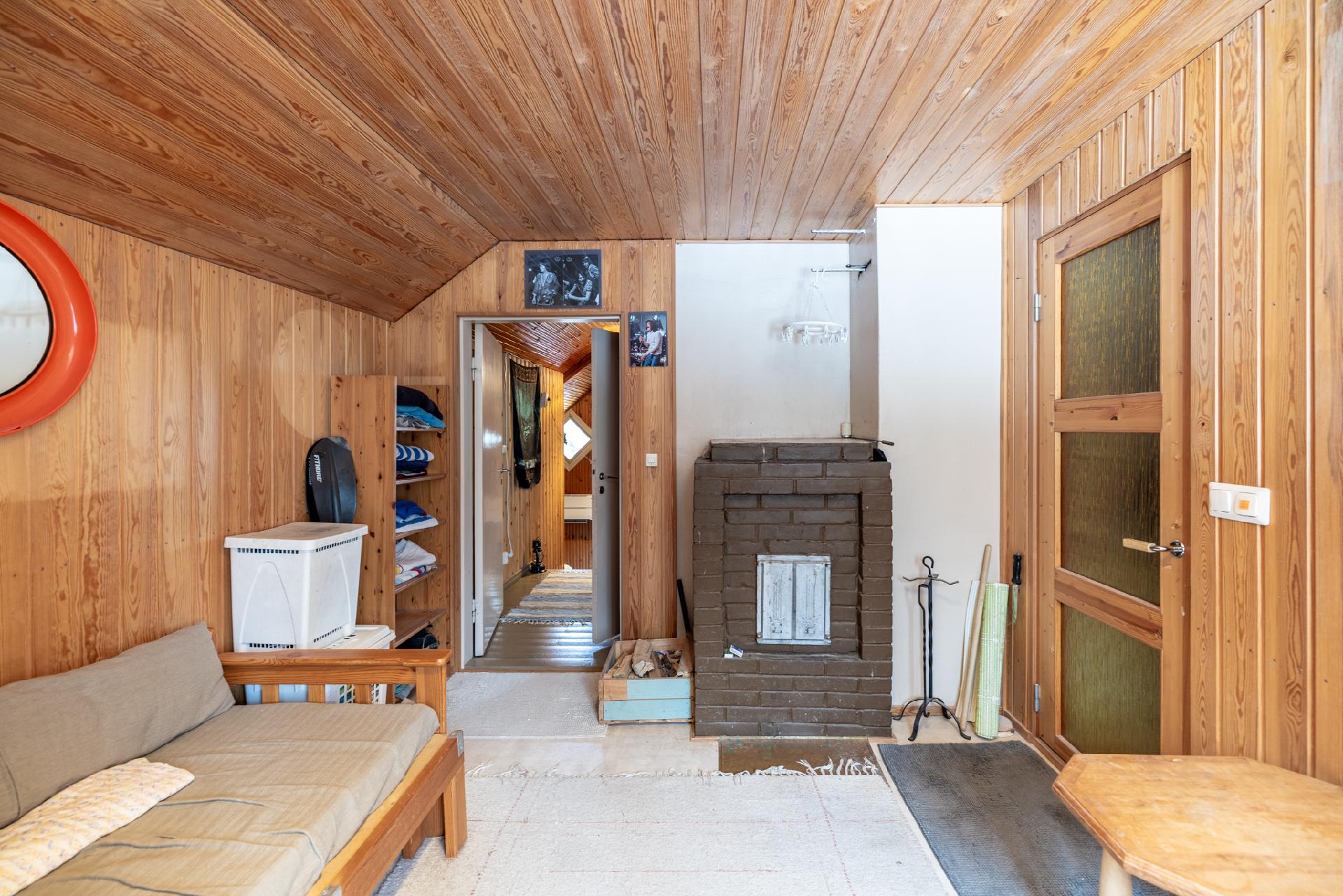 yläkerran toinen huone/pukuhuone. Sauna ja kph oikealla.