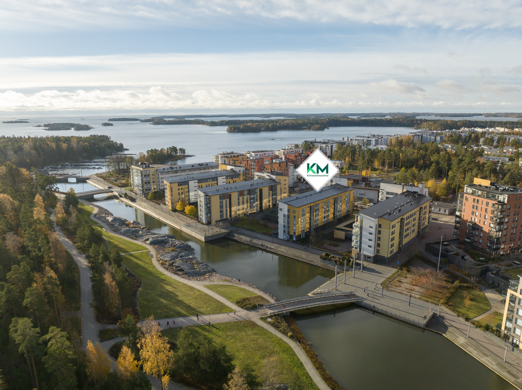 Näkymää ja ympäristöä ilmasta, vehreään vuoden aikaan (vuodenaikakuva)