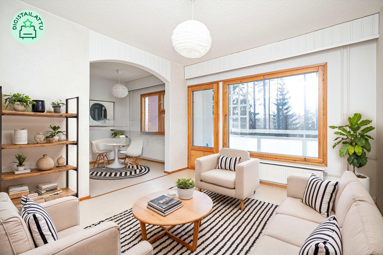 Digistailattu kuva olohuoneesta.