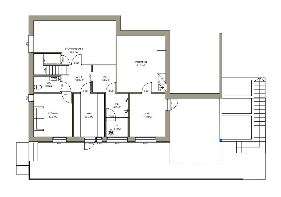 Esim. alakertaan harrastetilat ja säilytystilat