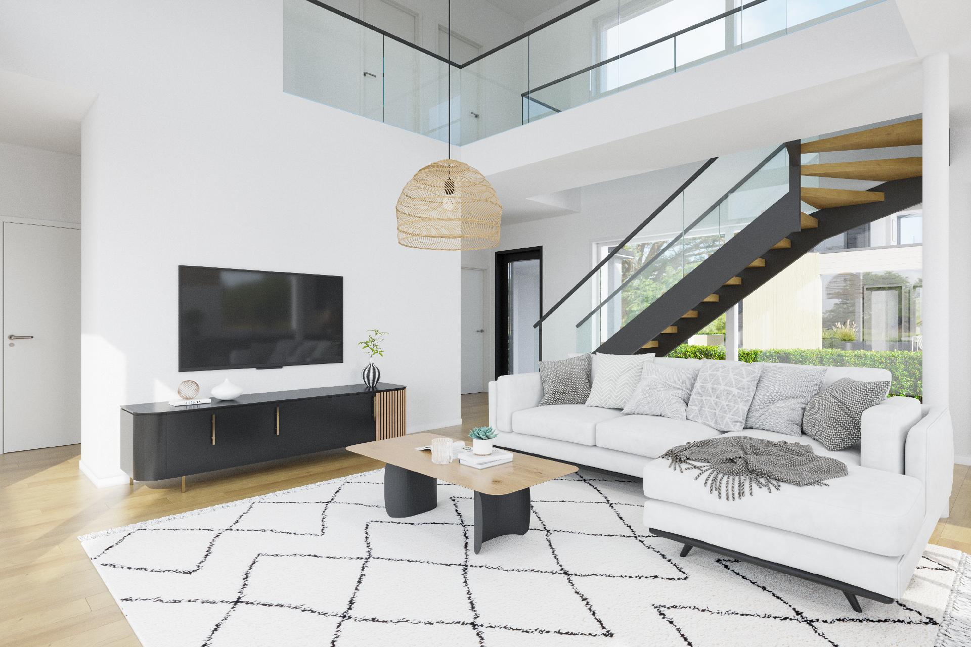 Olohuoneessa on korkeaa tilaa