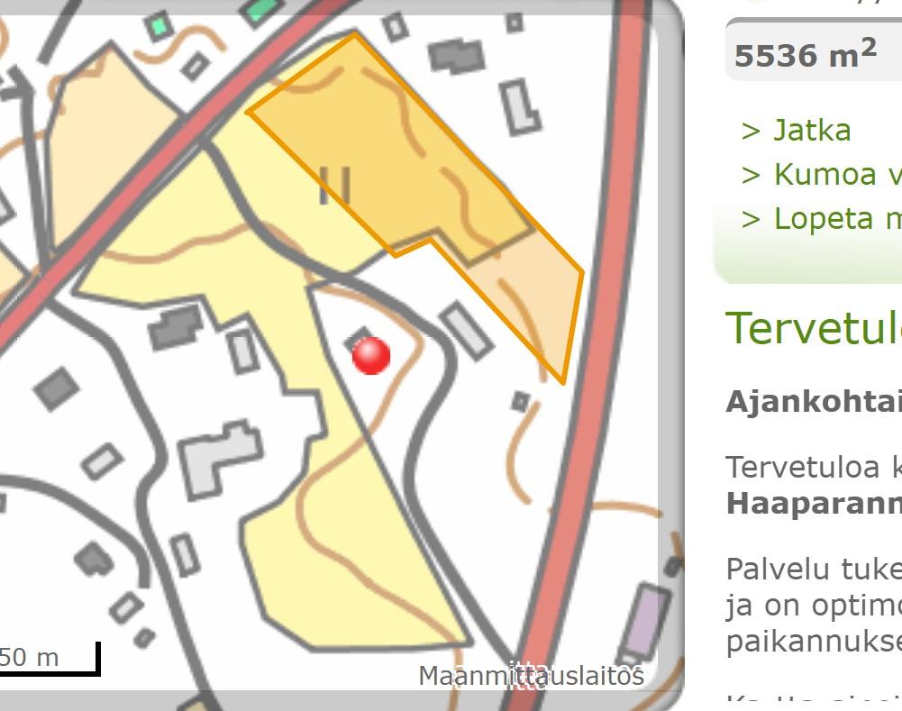 määra-ala noin 5500 m2 tontti