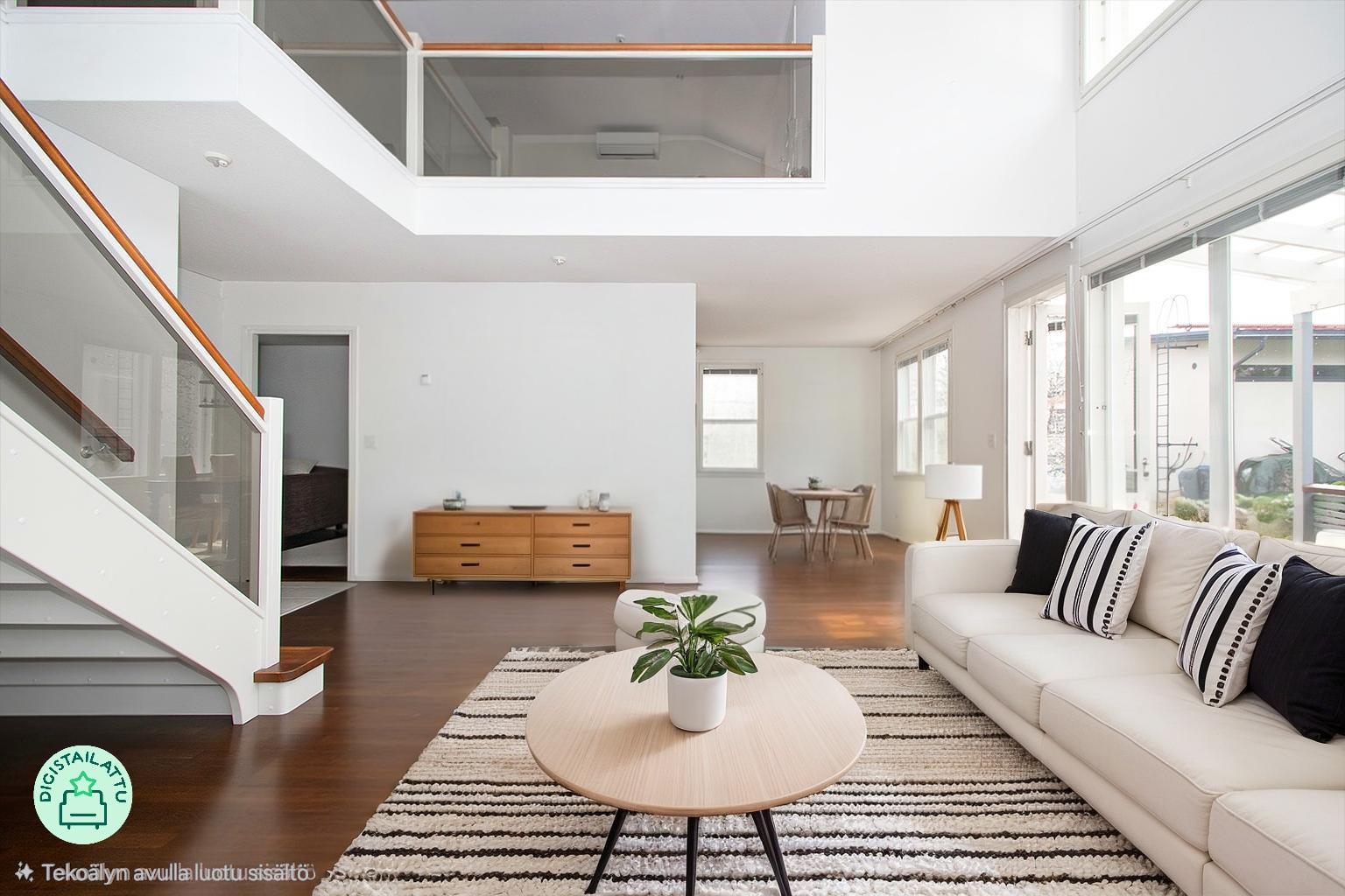 Digistailattu kuva olohuoneesta.