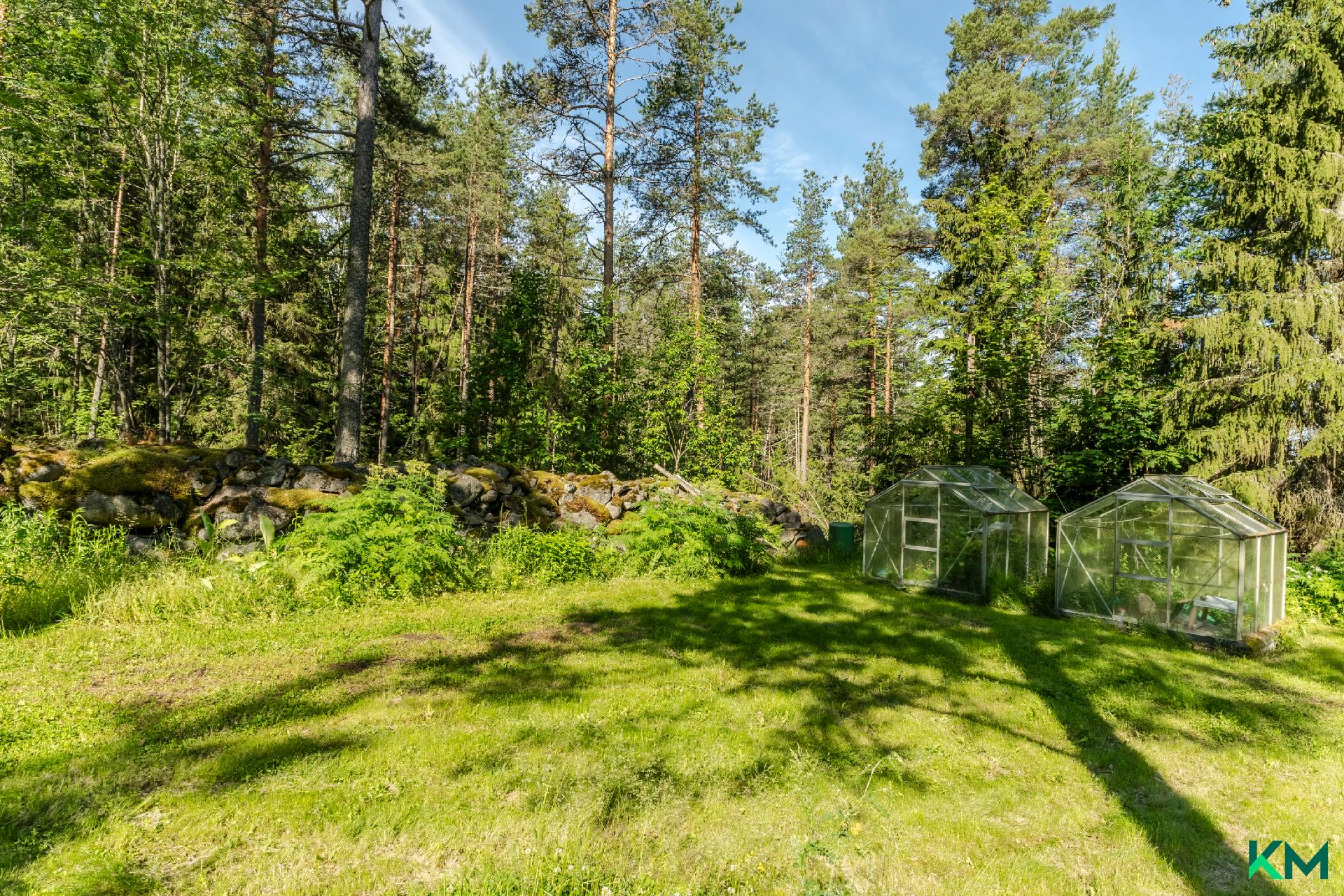 Kasvimaa ja kaksi kasvihuonetta