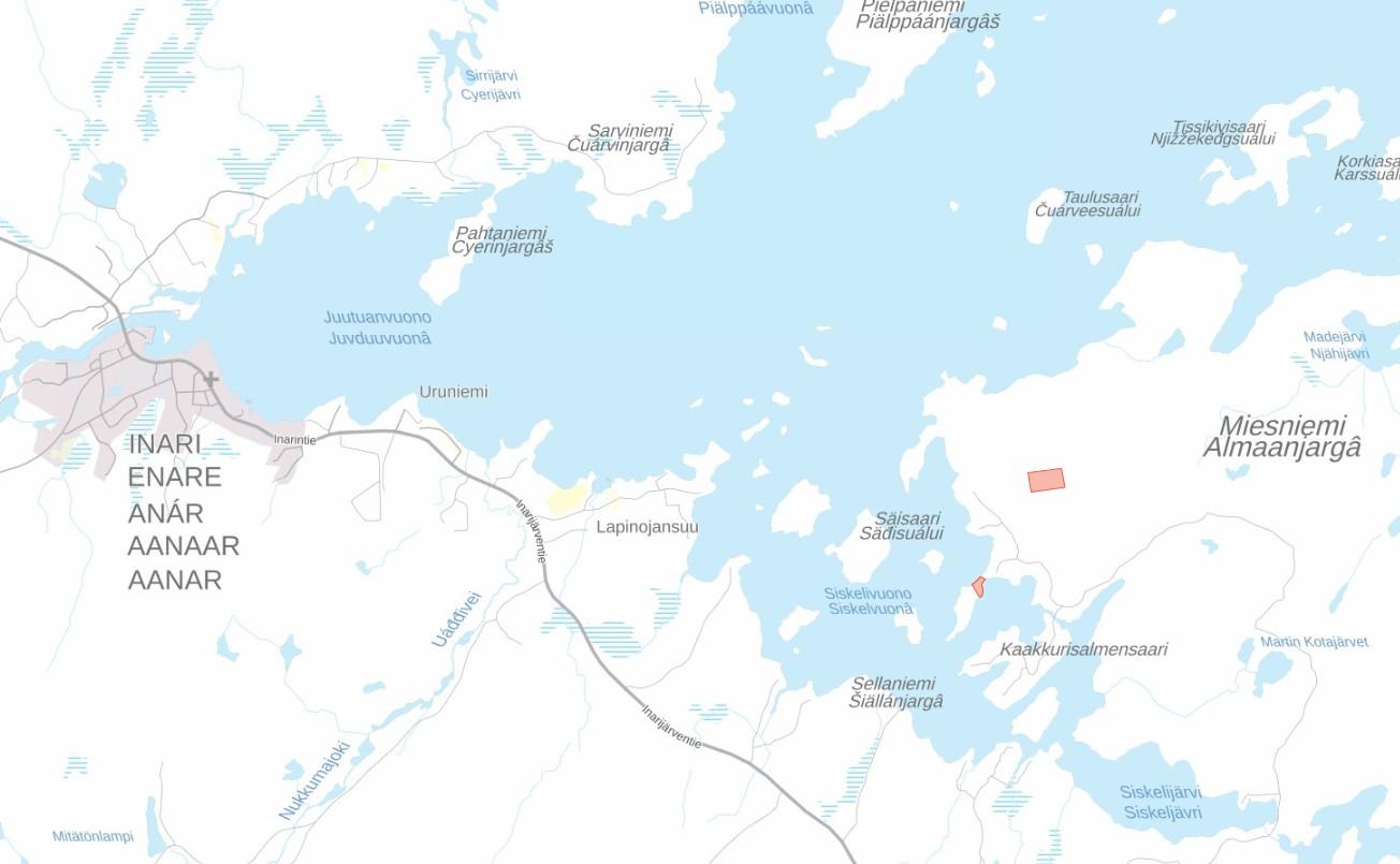 Sijainti Miesniemessa Inarijärven rannalla Vinnarilahdessa.