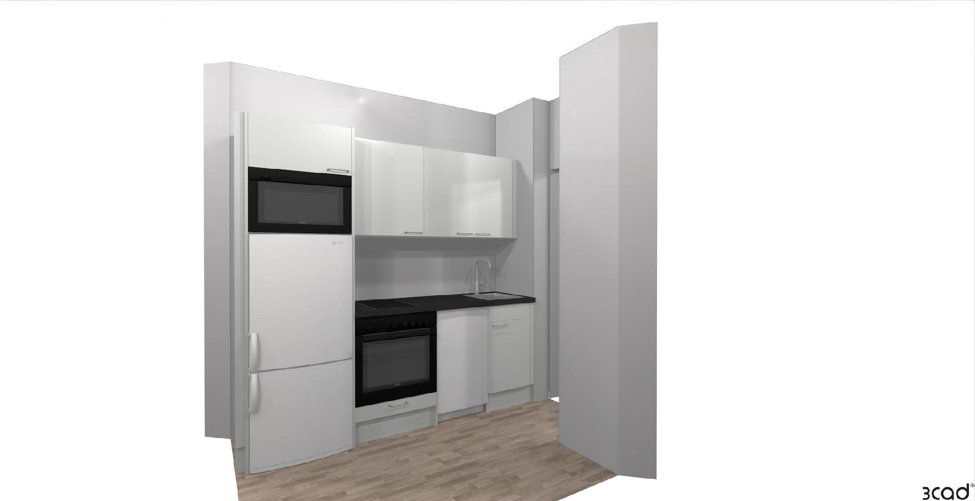 Havainnekuva keittiöön tarjotusta remontista.