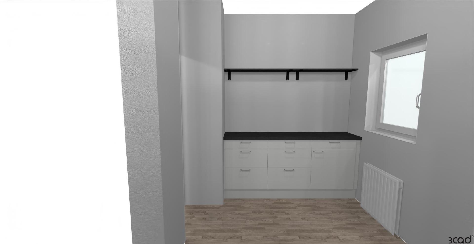 Havainnekuva keittiöön tarjotusta remontista.