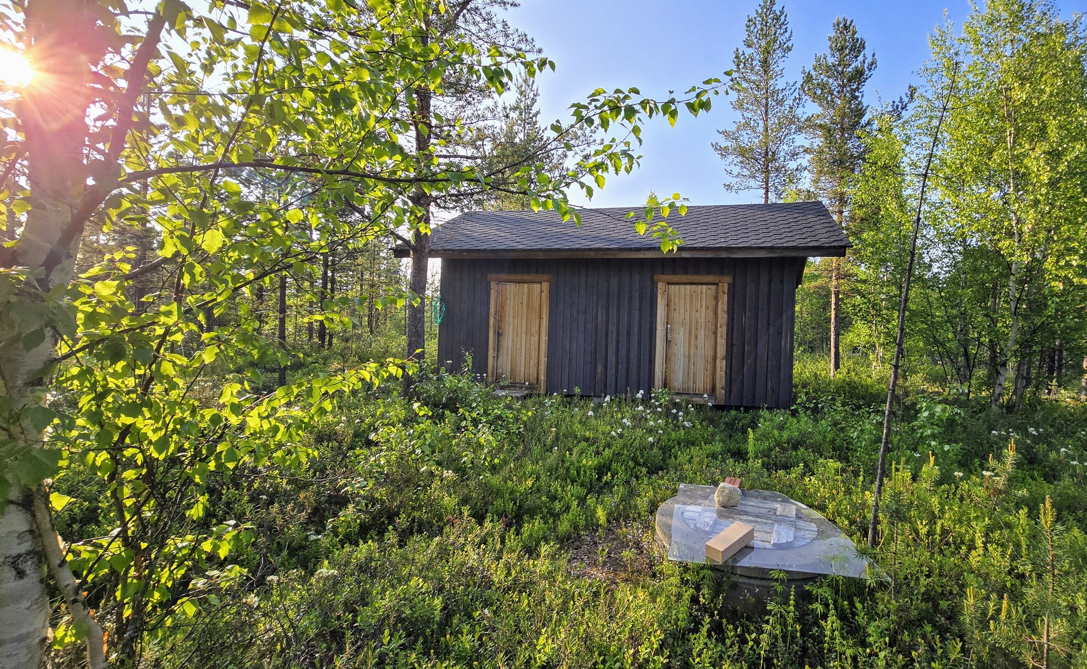 Puuliiteri ja vierasaitta sekä edustalla vesikaivo