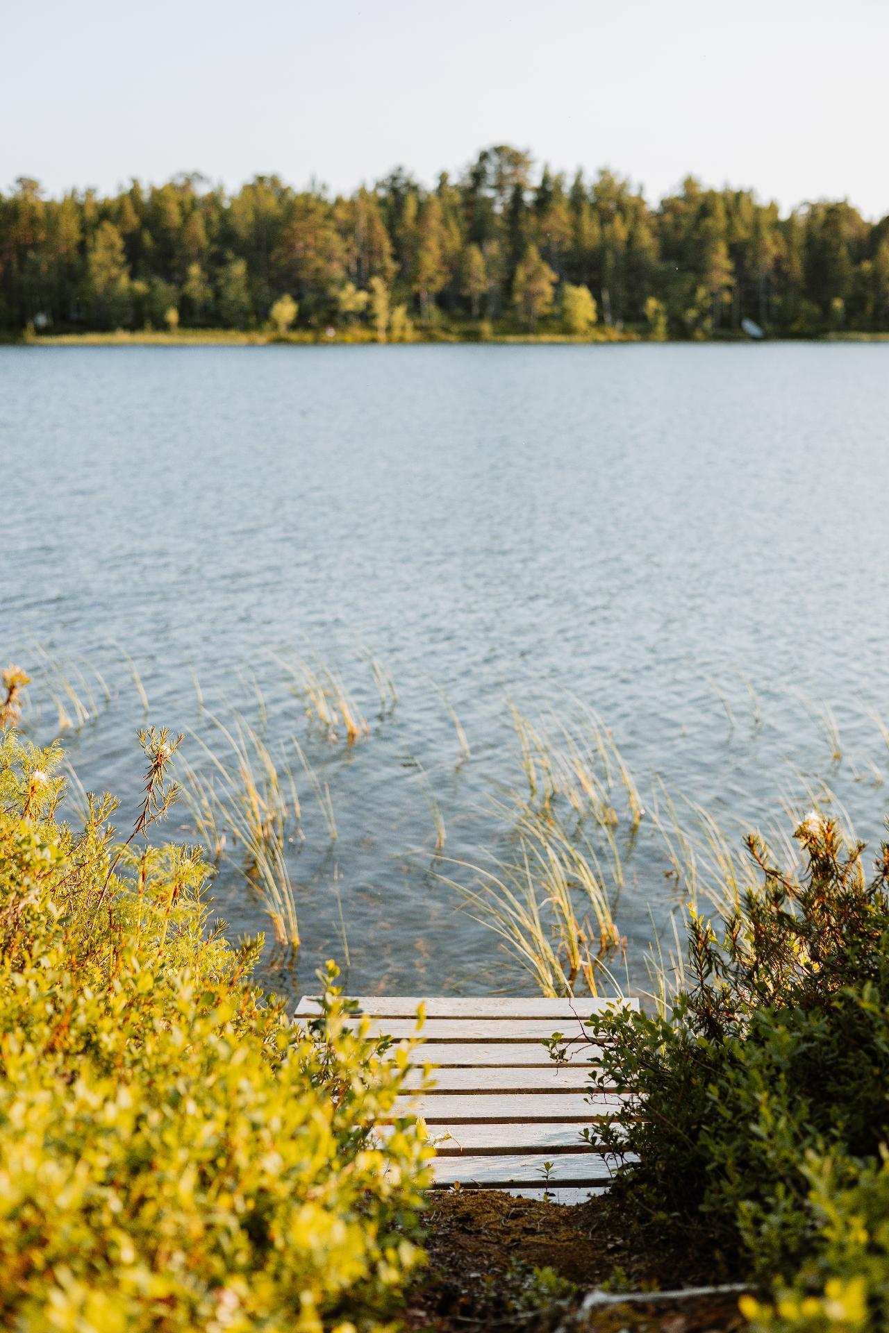 Omasta pienestä laiturista voit pulahtaa Haraldjärveen viilentymään