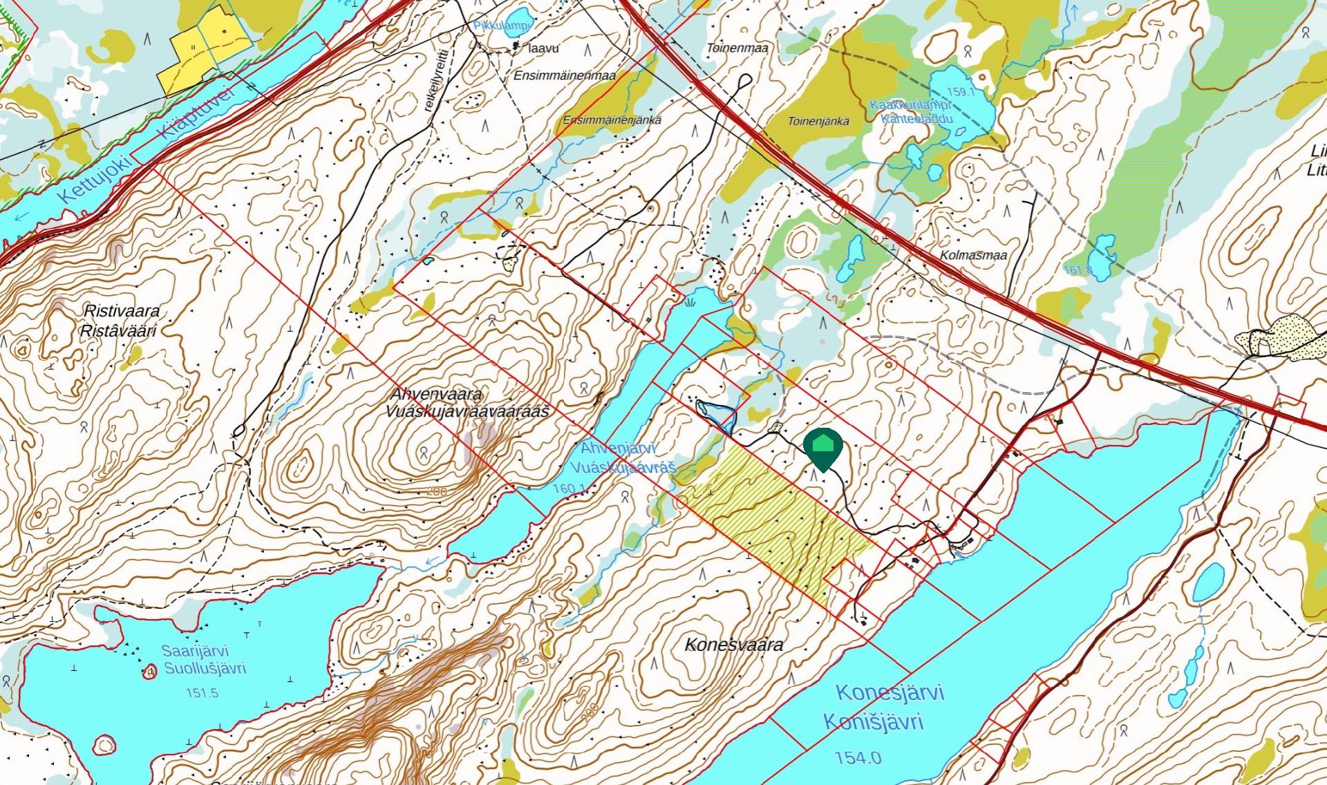 Sijainti Konesjärven ja Ahvenjärven välissä