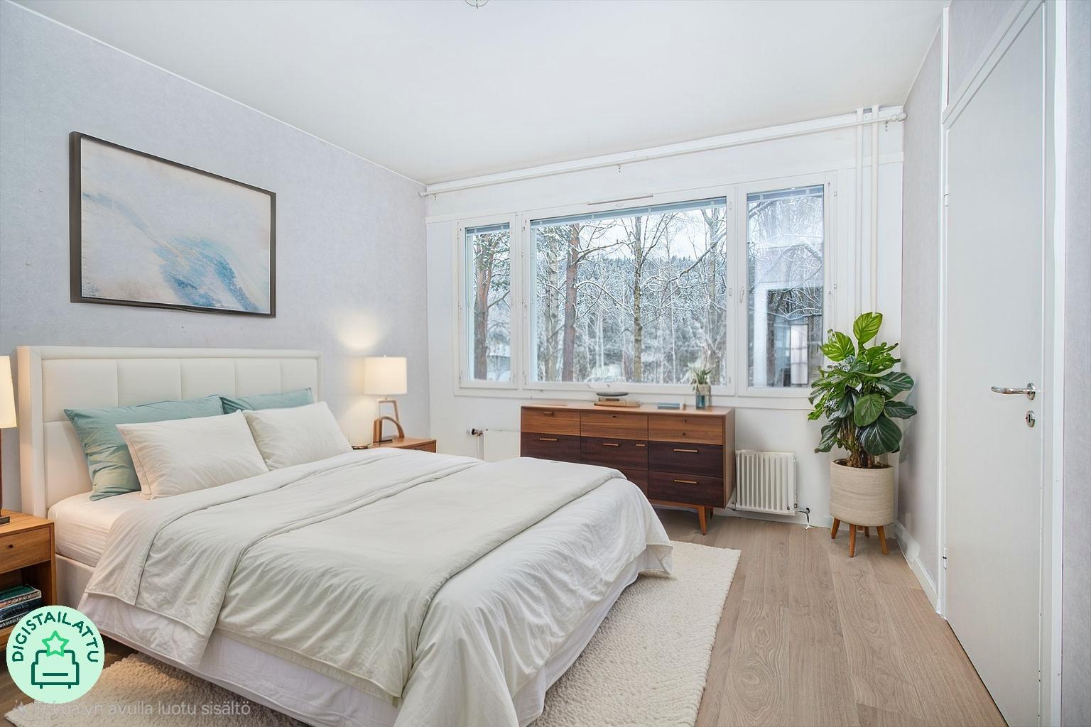 Digistailattu kuva makuuhuoneesta.