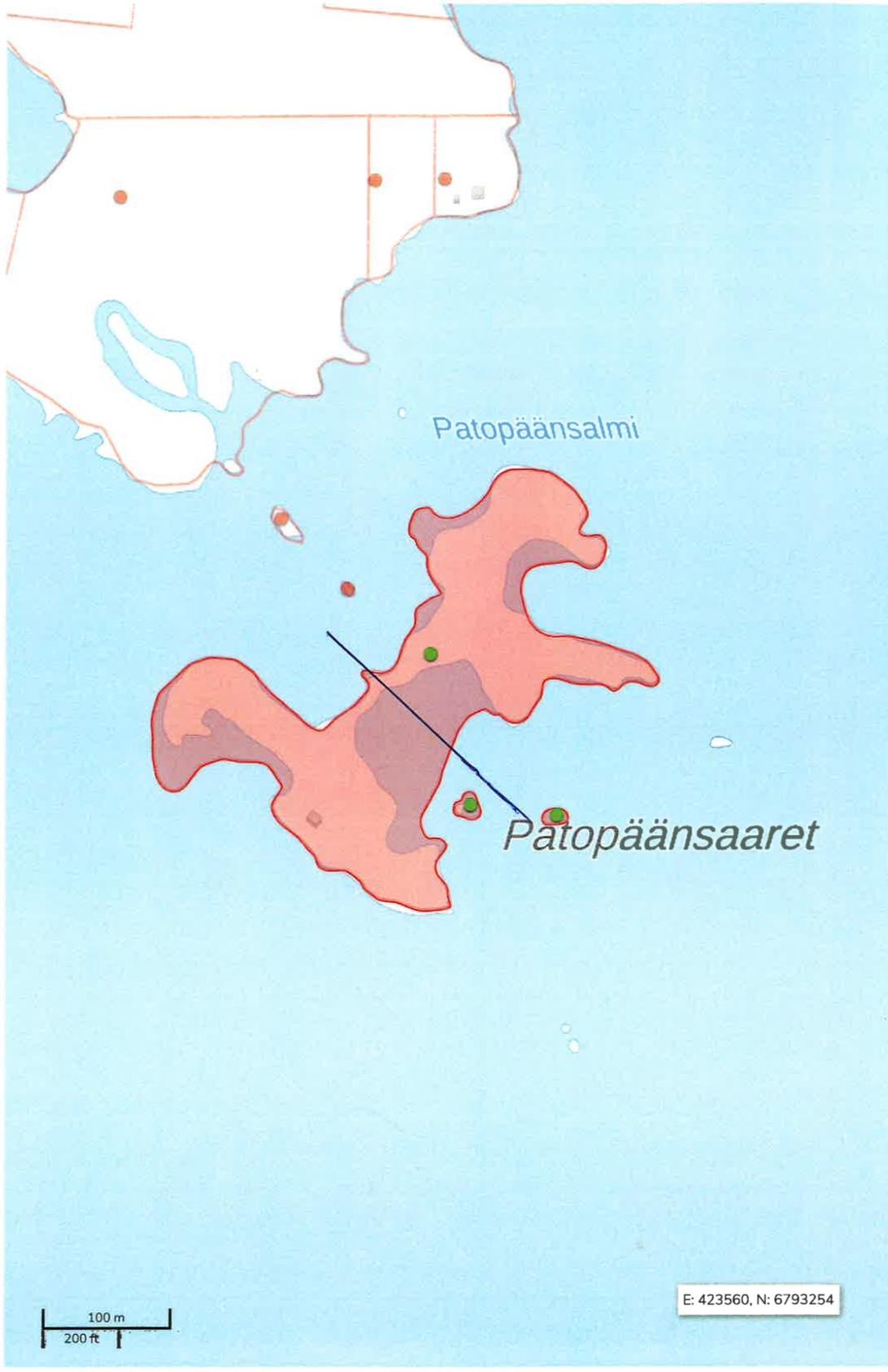 Myytävä saari on poikkiviivan alapuolinen saari. Myyjä omistaa myös yläpuolisen saaren