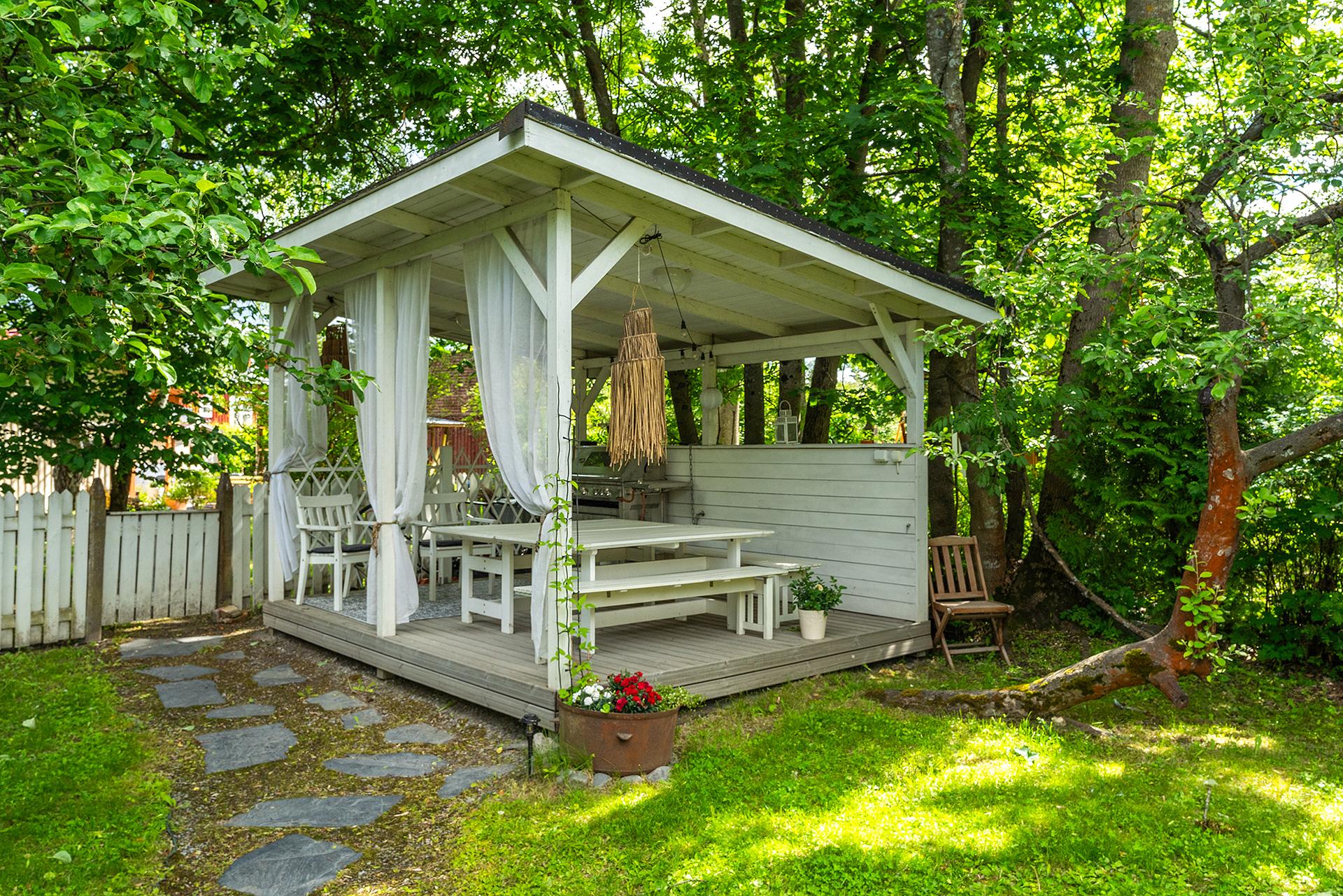 Puutarhan grillikatos on yhteiskäytössä.