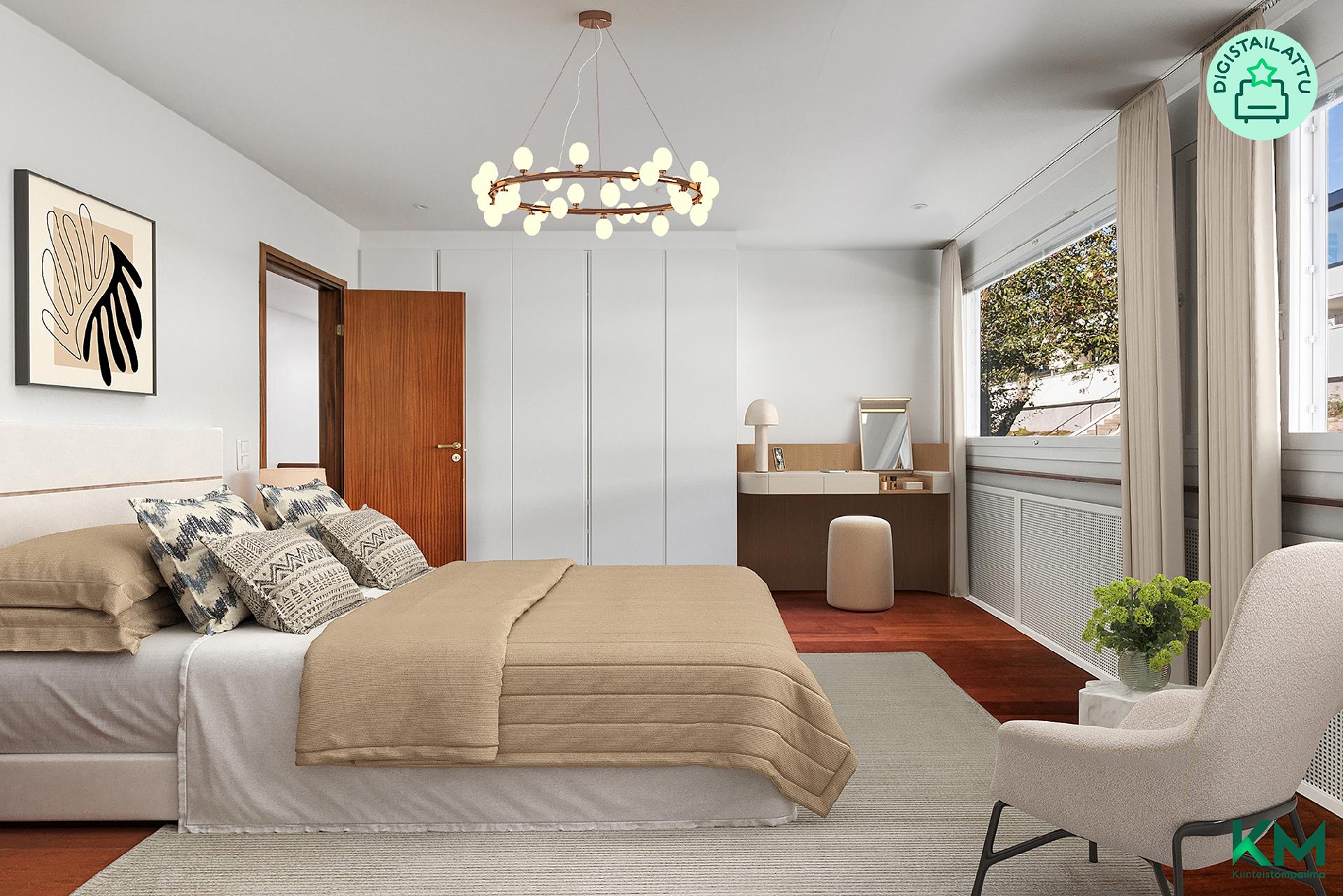 Päämakuuhuone runsain kaapistoin