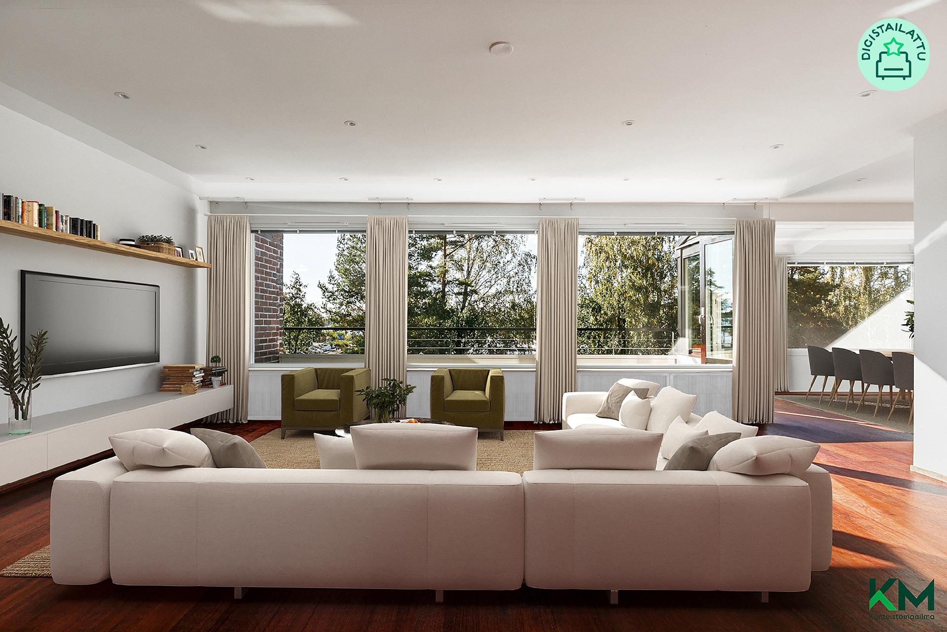 Suuri olohuone avautuu länteen