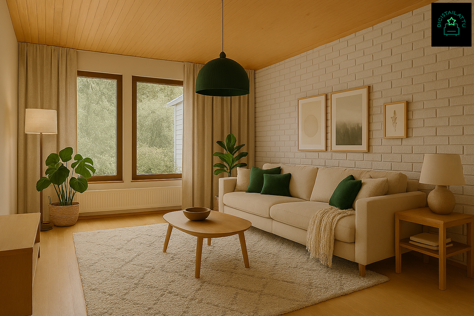 Olohuone stailattu digitaalisesti