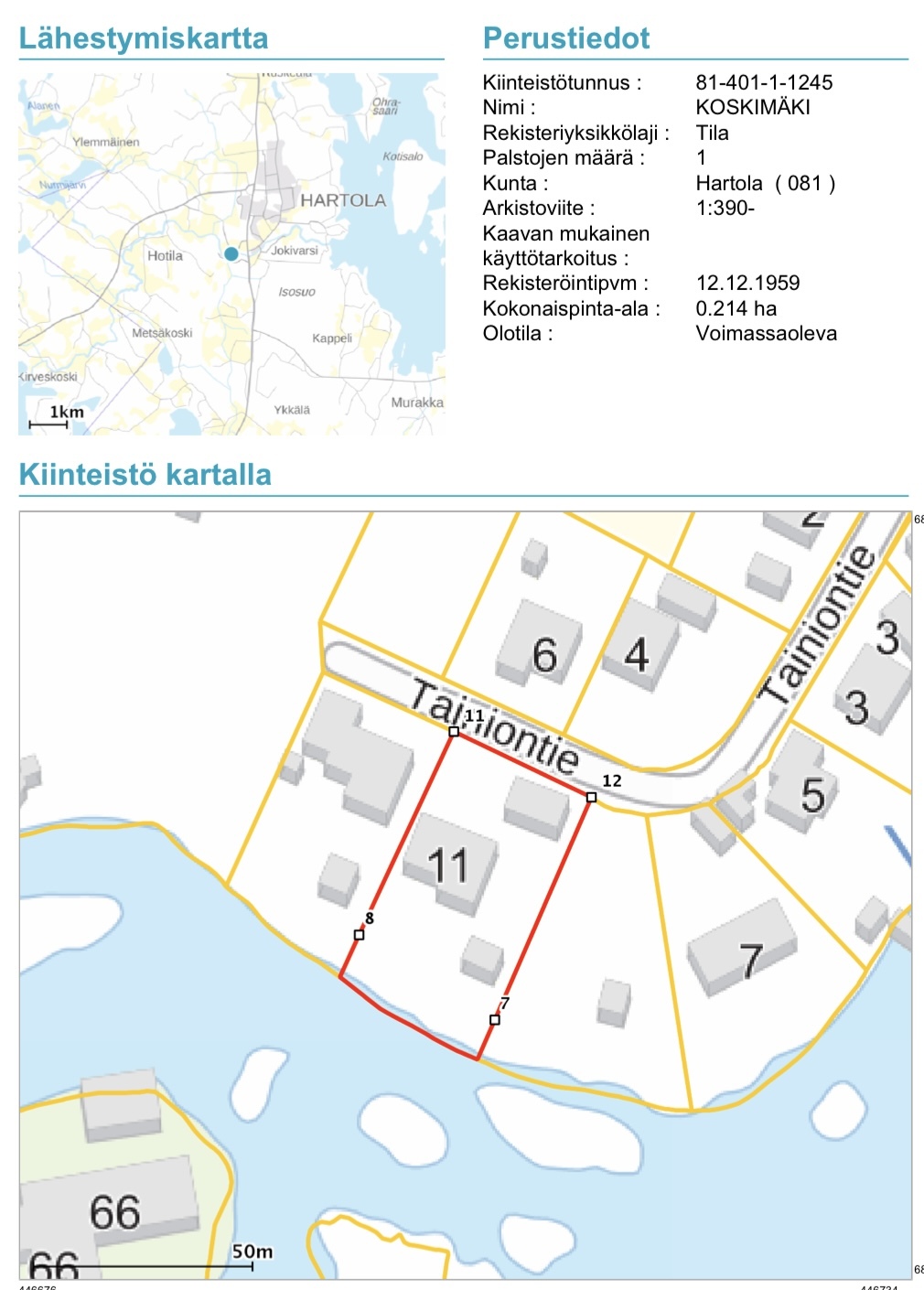 Tainiontie 11, Jokivarsi, Hartola
