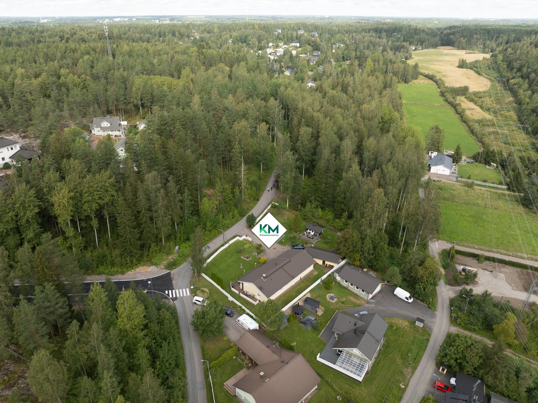 Kiinteistö ja sen ympäristöä ilmasta (vehreään aikaan)