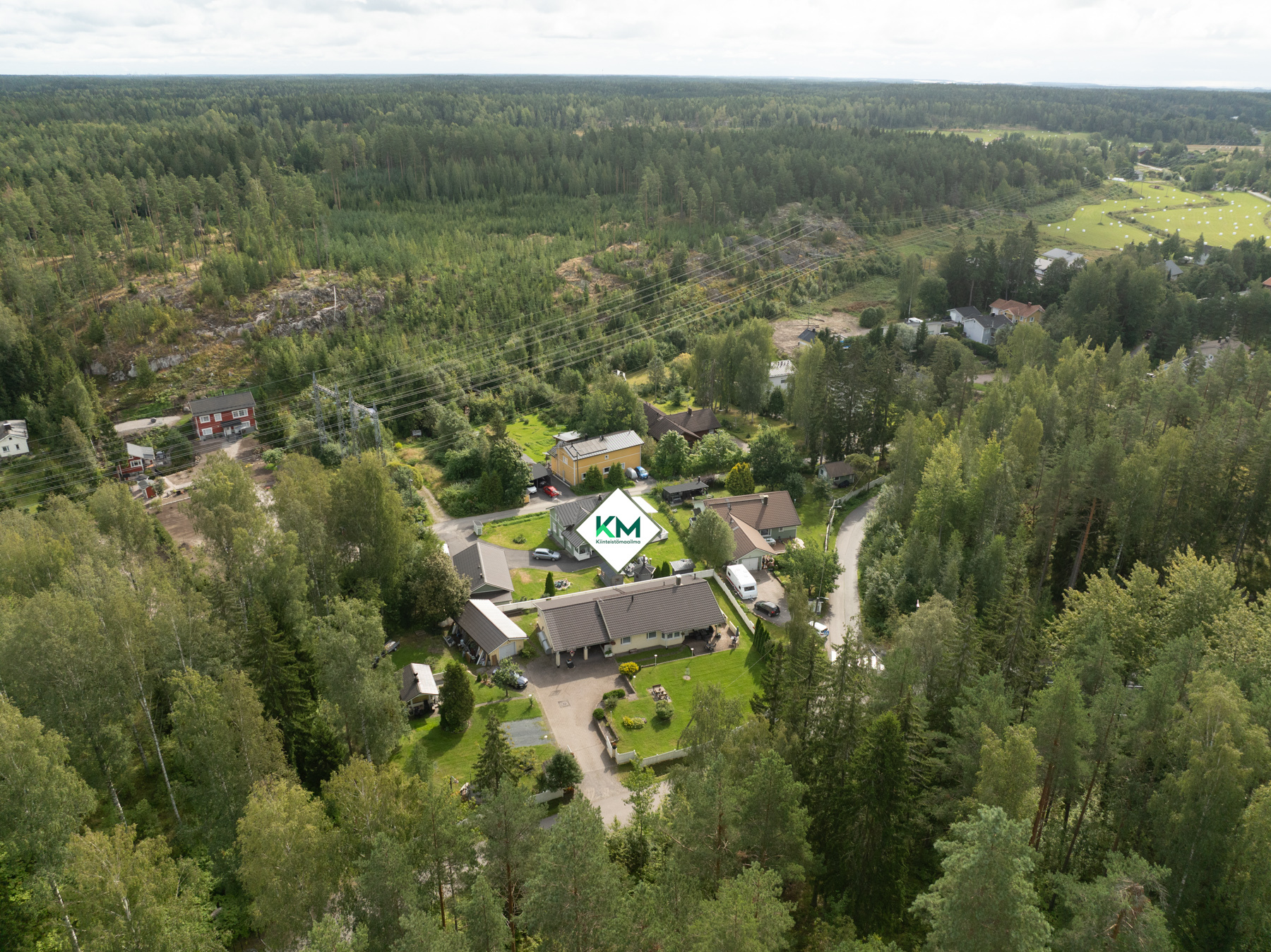 Kiinteistö ja sen ympäristöä ilmasta (vehreään aikaan)