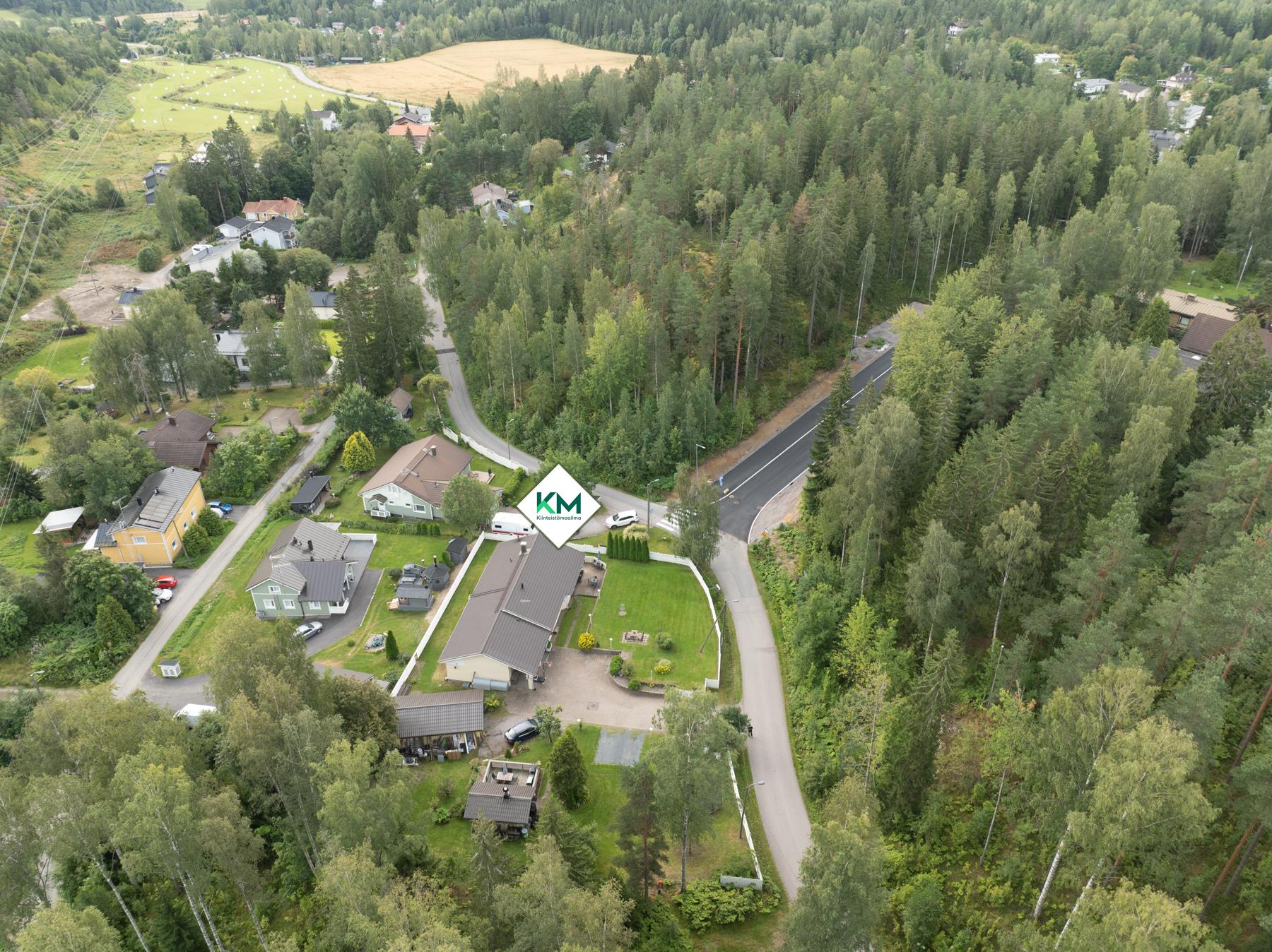 Kiinteistö ja sen ympäristöä ilmasta (vehreään aikaan)