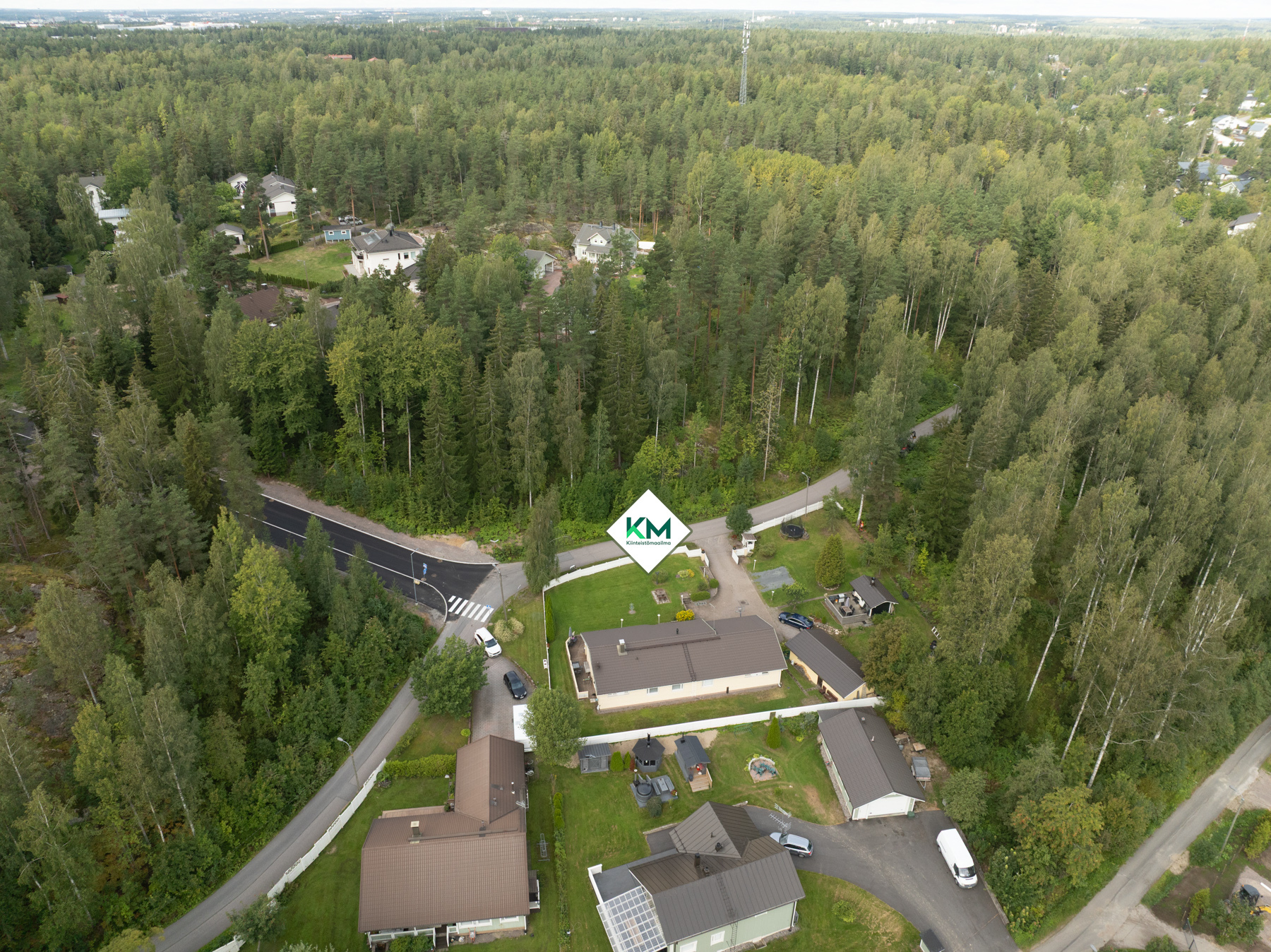 Kiinteistö ja sen ympäristöä ilmasta (vehreään aikaan)