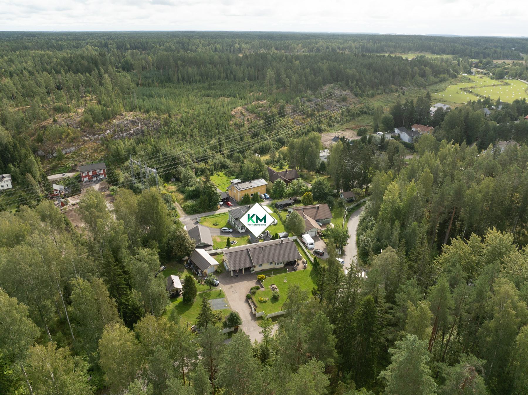 Kiinteistö ja sen ympäristöä ilmasta (vehreään aikaan)