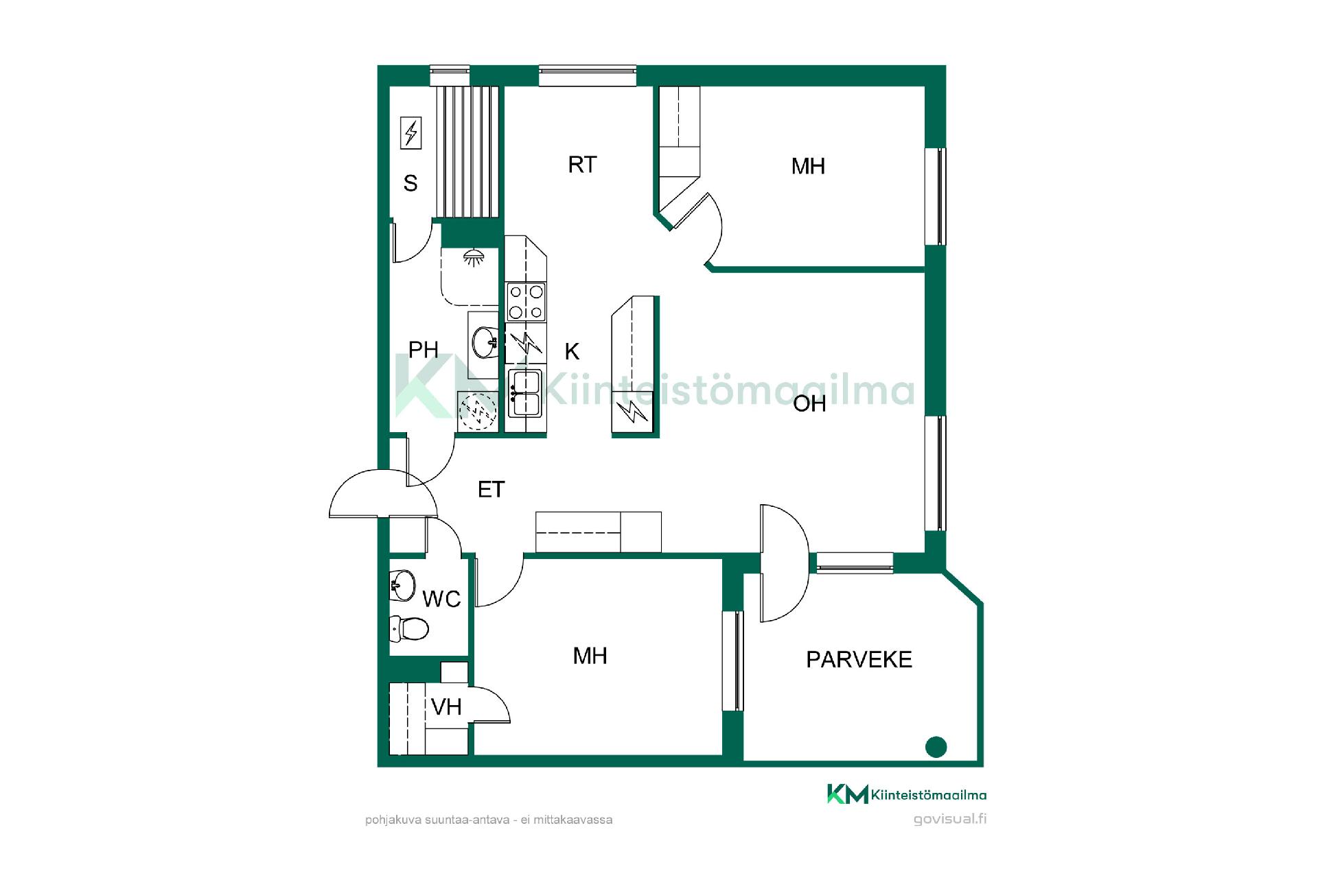 Tämän huoneiston pohjaratkaisu on erinomainen - Den här bostadens planlösning är utmärkt.