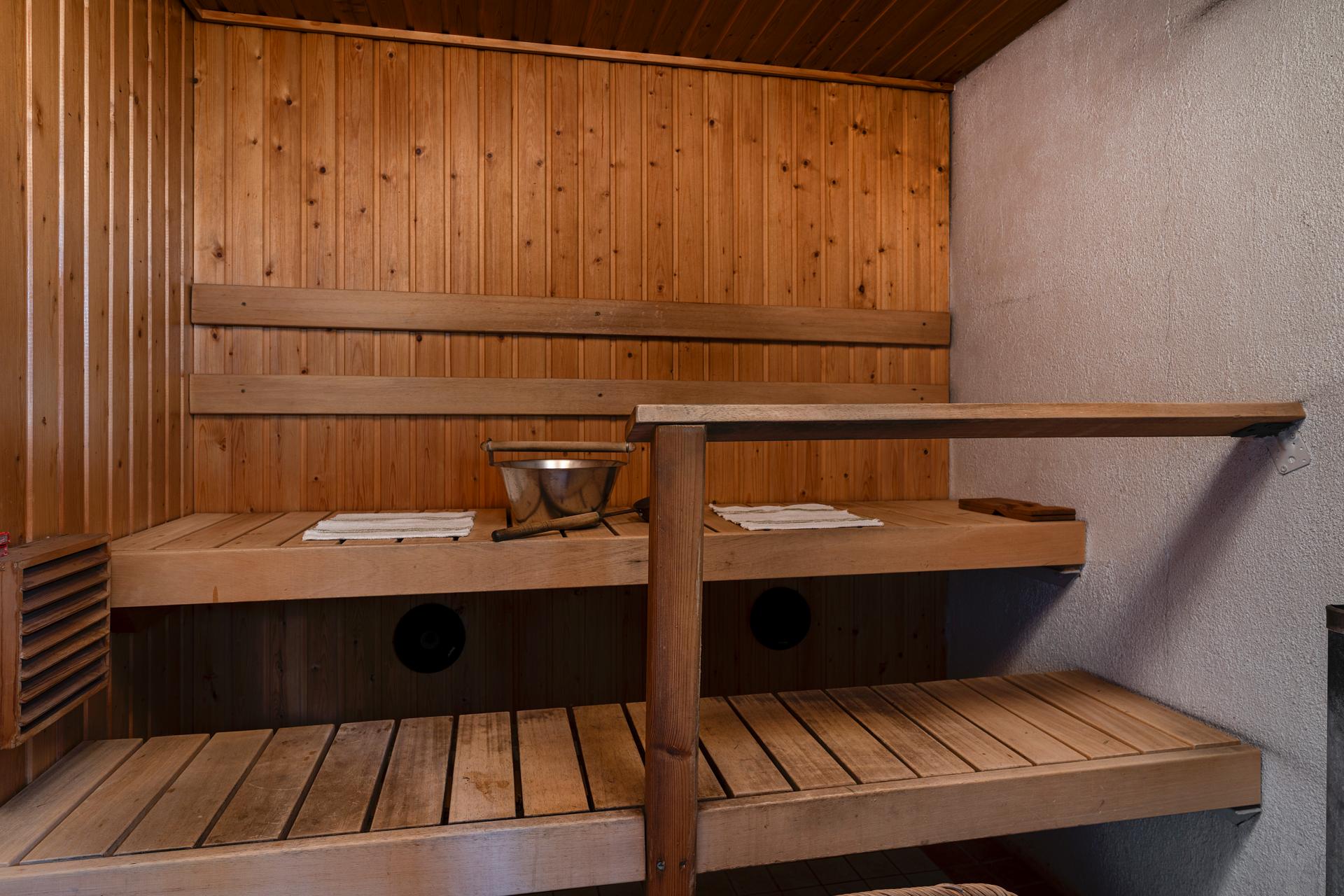 Saunassa on puukiuas, mahdollisuus sähkökiukaalle