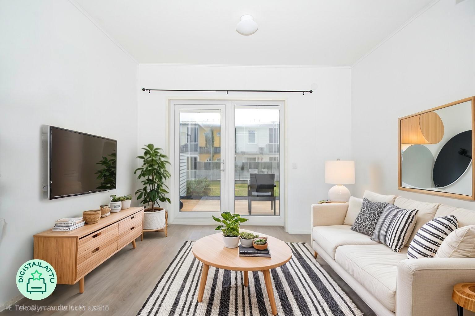 Digistailattu kuva olohuoneesta.