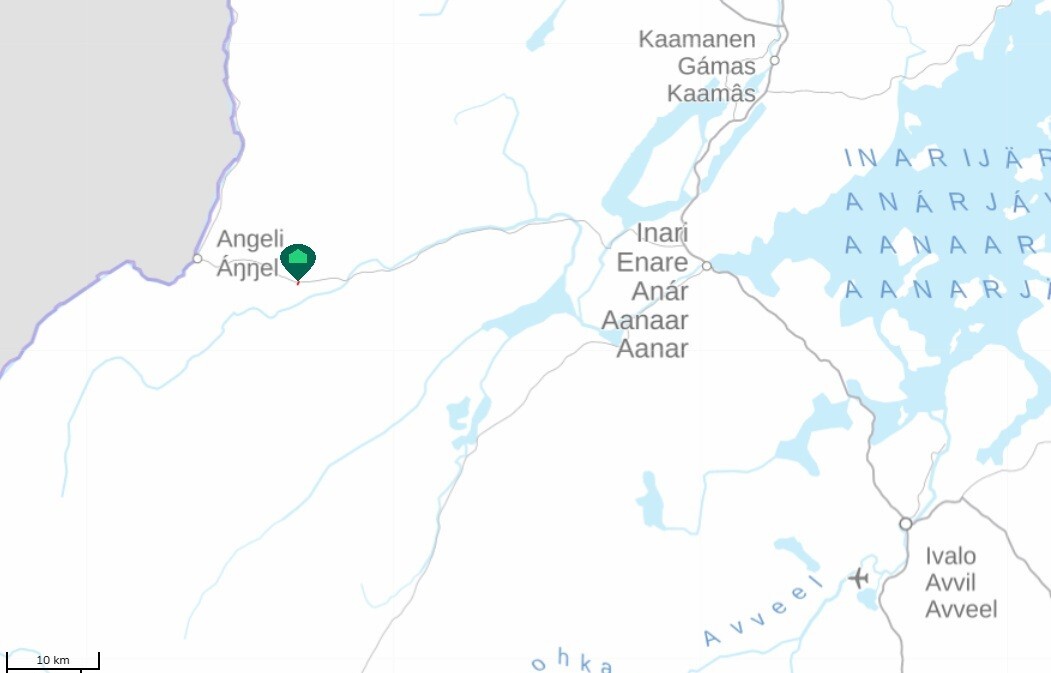 Sijainti Pyhäjärvellä hieman ennen Angelin kylää.