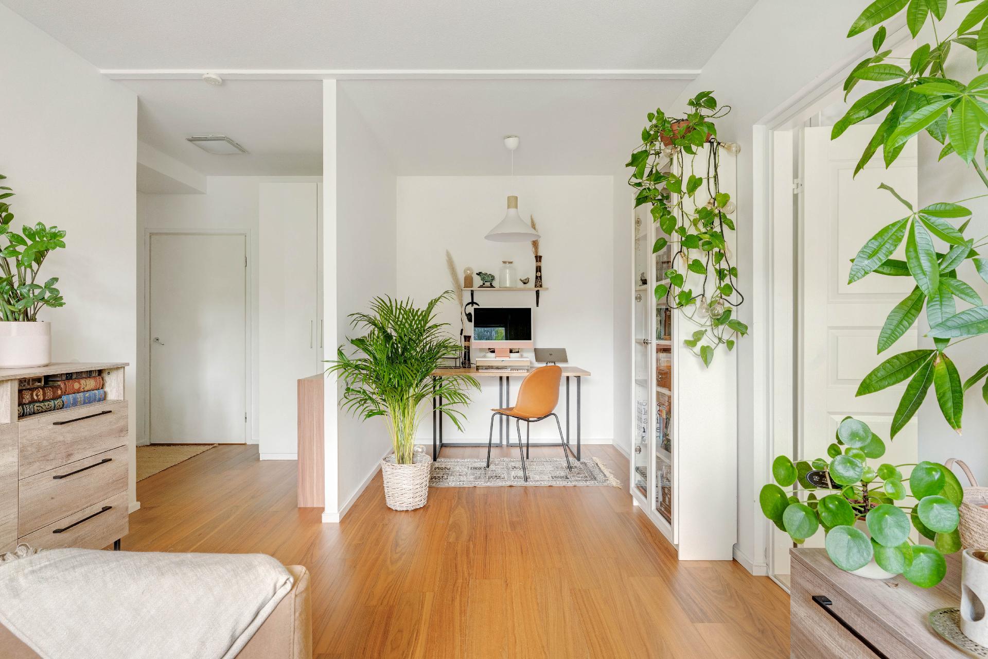 Olohuoneessa oma tilansa esim. työpisteelle tai ruokapöydälle