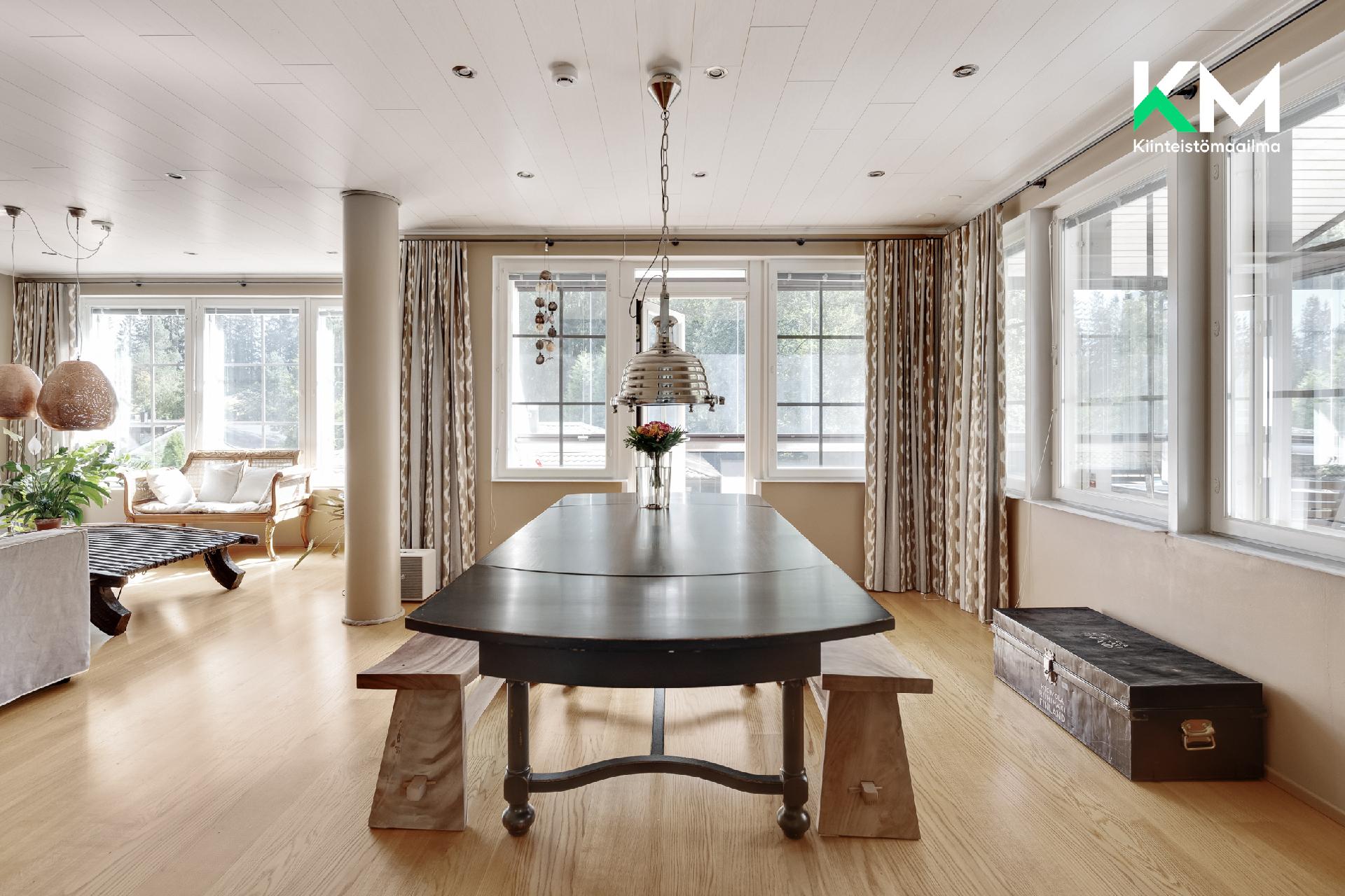 Ruokailutilaan sopii isompikin ruokapöytä