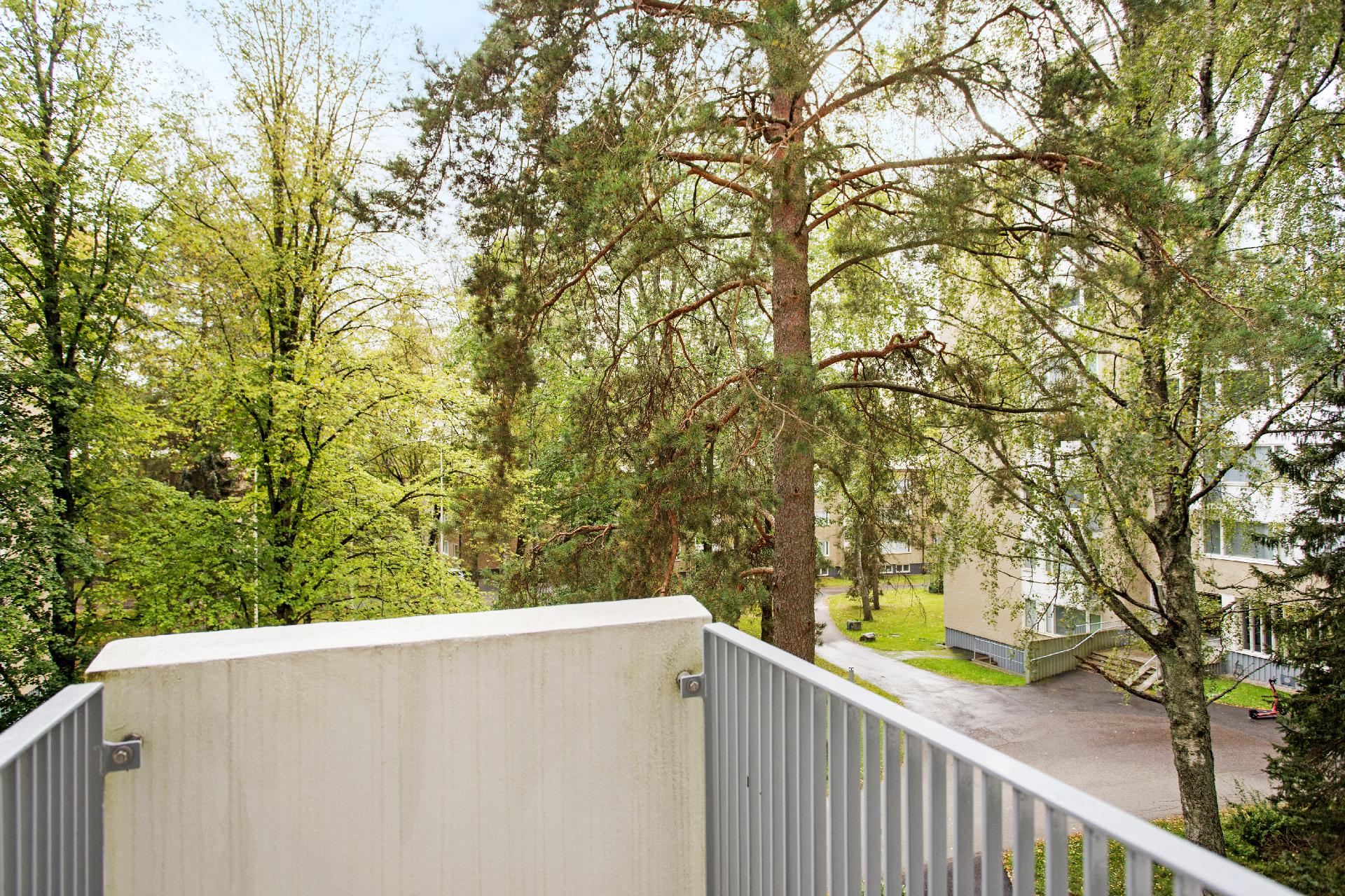 Vehreä piha-alue ja viihtyisä ympäristö.