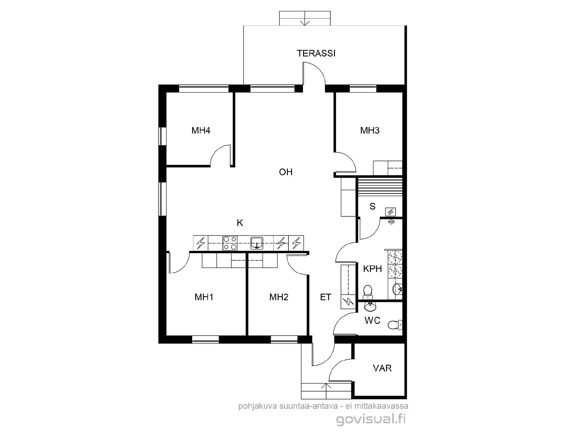 Mahdollisuus rakennuttaa lisämakuuhuone olohuoneeseen tämän kuvan mukaisesti