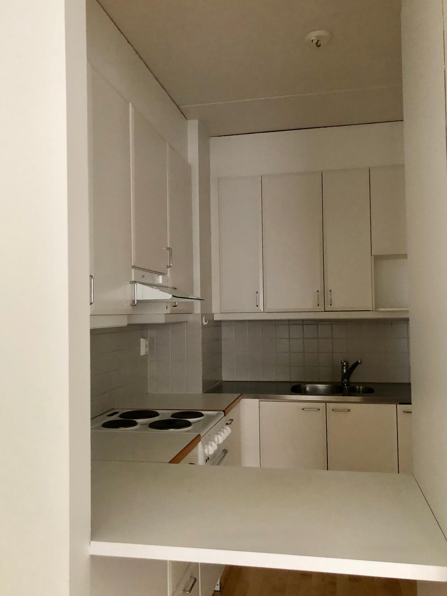 Olohuoneen ja keittiön välissä on kätevä tarjoilutaso